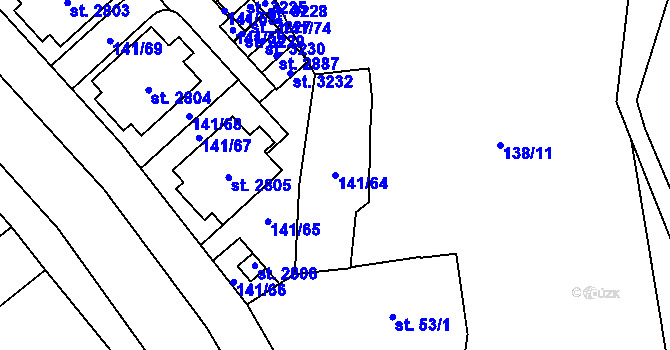Parcela st. 141/64 v KÚ Úšovice, Katastrální mapa