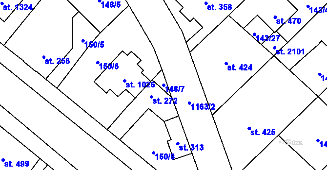 Parcela st. 148/7 v KÚ Úšovice, Katastrální mapa