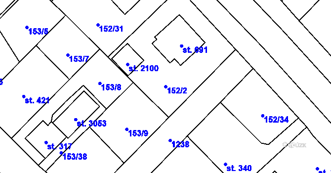Parcela st. 152/2 v KÚ Úšovice, Katastrální mapa