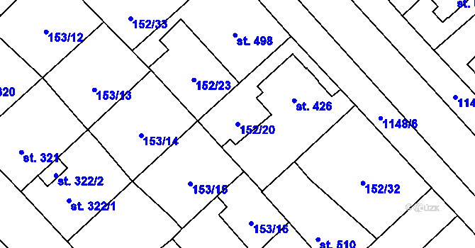 Parcela st. 152/20 v KÚ Úšovice, Katastrální mapa