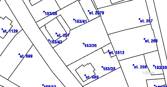 Parcela st. 153/26 v KÚ Úšovice, Katastrální mapa