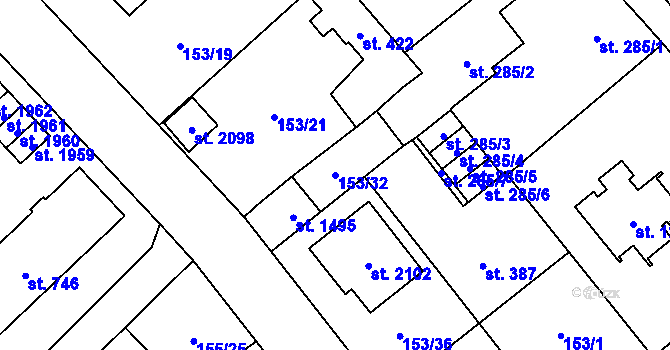 Parcela st. 153/32 v KÚ Úšovice, Katastrální mapa
