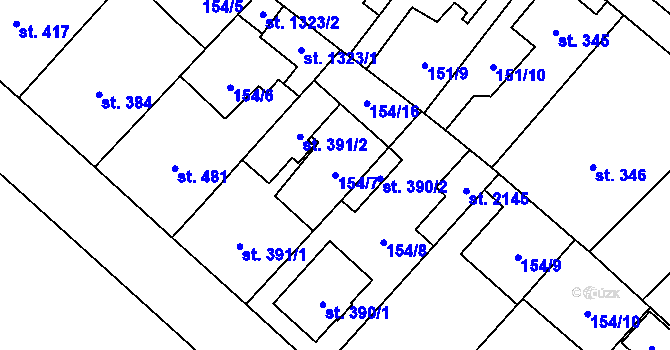 Parcela st. 154/7 v KÚ Úšovice, Katastrální mapa