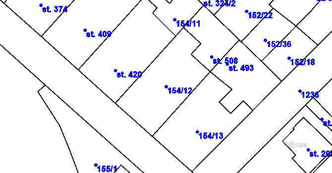 Parcela st. 154/12 v KÚ Úšovice, Katastrální mapa