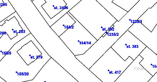 Parcela st. 154/14 v KÚ Úšovice, Katastrální mapa