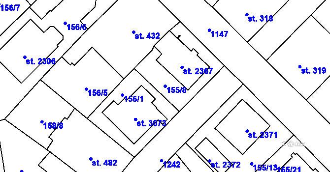 Parcela st. 155/8 v KÚ Úšovice, Katastrální mapa