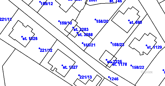 Parcela st. 158/21 v KÚ Úšovice, Katastrální mapa