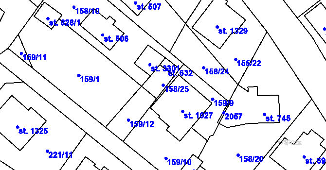Parcela st. 158/25 v KÚ Úšovice, Katastrální mapa