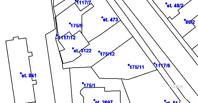Parcela st. 175/12 v KÚ Úšovice, Katastrální mapa