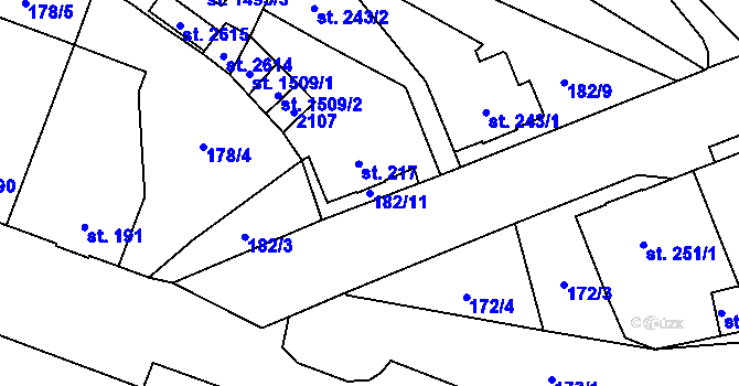 Parcela st. 182/11 v KÚ Úšovice, Katastrální mapa