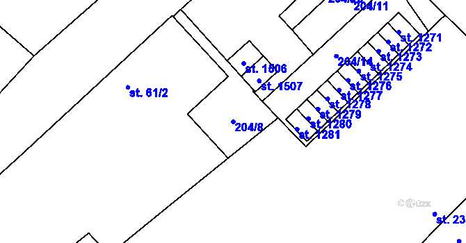 Parcela st. 204/8 v KÚ Úšovice, Katastrální mapa