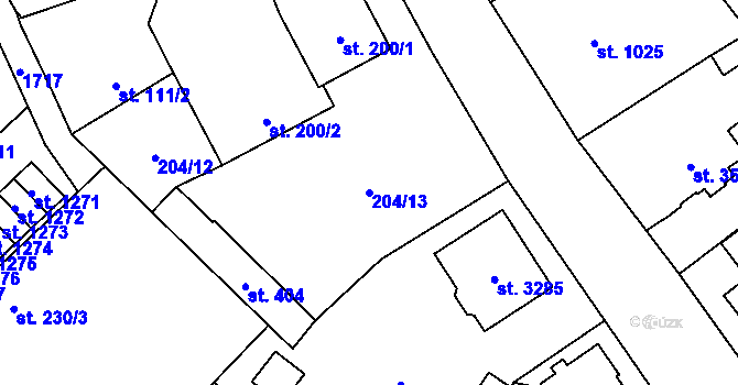 Parcela st. 204/13 v KÚ Úšovice, Katastrální mapa