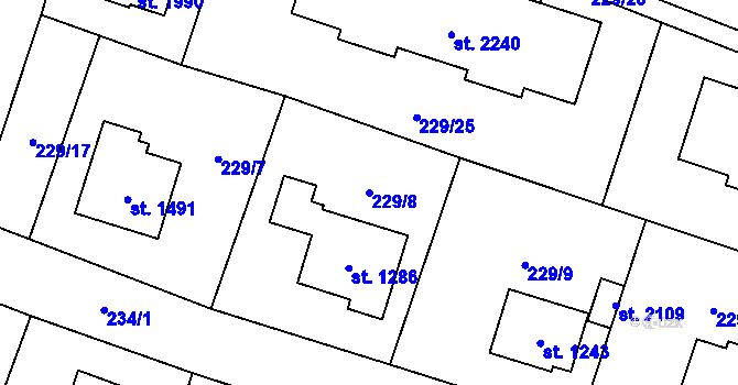 Parcela st. 229/8 v KÚ Úšovice, Katastrální mapa