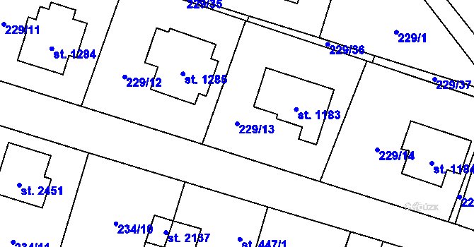Parcela st. 229/13 v KÚ Úšovice, Katastrální mapa