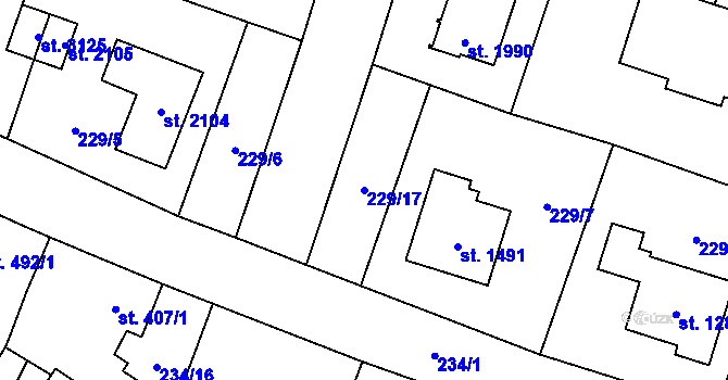 Parcela st. 229/17 v KÚ Úšovice, Katastrální mapa