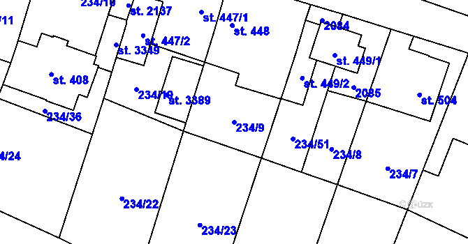 Parcela st. 234/9 v KÚ Úšovice, Katastrální mapa