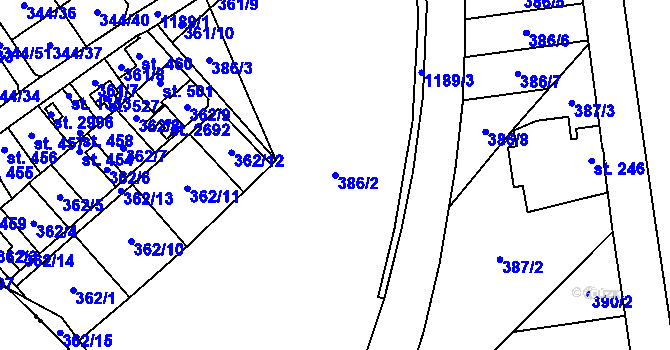 Parcela st. 386/2 v KÚ Úšovice, Katastrální mapa