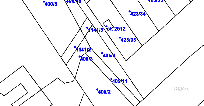 Parcela st. 405/4 v KÚ Úšovice, Katastrální mapa