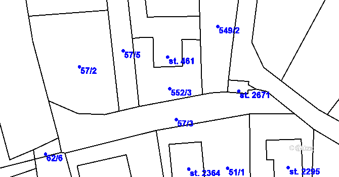 Parcela st. 552/3 v KÚ Úšovice, Katastrální mapa