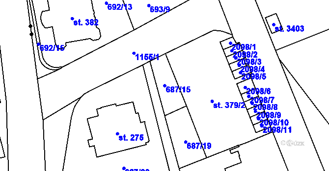 Parcela st. 687/15 v KÚ Úšovice, Katastrální mapa
