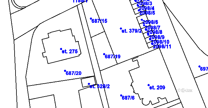 Parcela st. 687/19 v KÚ Úšovice, Katastrální mapa