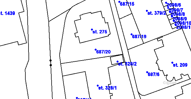 Parcela st. 687/20 v KÚ Úšovice, Katastrální mapa