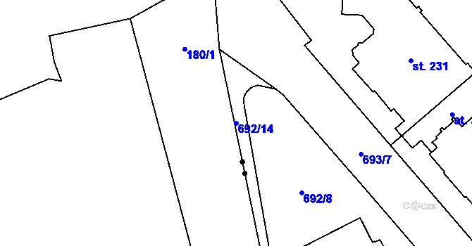 Parcela st. 692/14 v KÚ Úšovice, Katastrální mapa