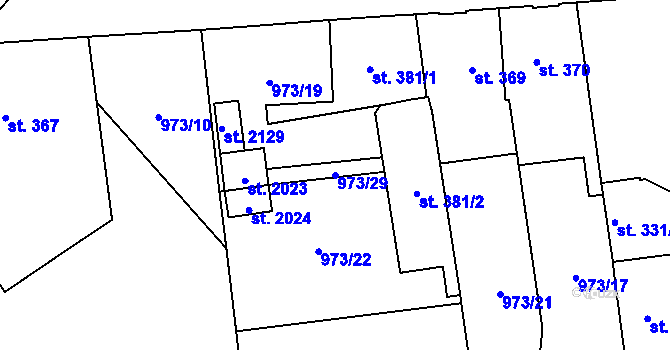 Parcela st. 973/29 v KÚ Úšovice, Katastrální mapa