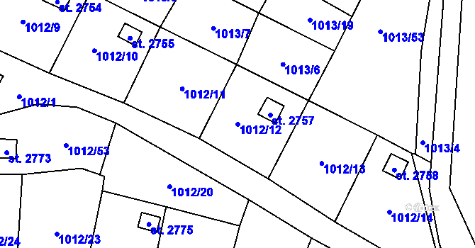 Parcela st. 1012/12 v KÚ Úšovice, Katastrální mapa