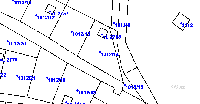 Parcela st. 1012/14 v KÚ Úšovice, Katastrální mapa