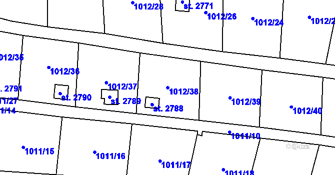 Parcela st. 1012/38 v KÚ Úšovice, Katastrální mapa