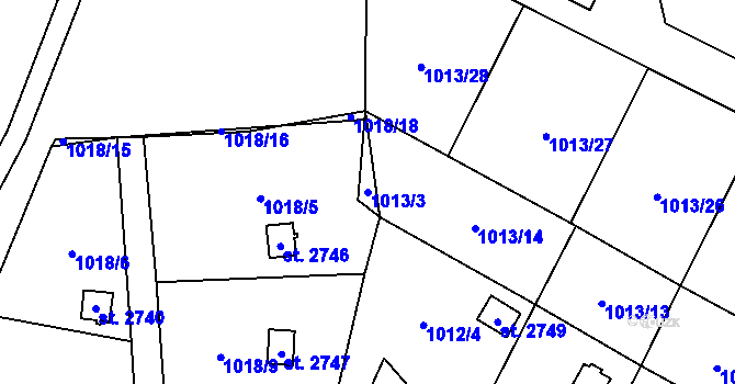 Parcela st. 1013/3 v KÚ Úšovice, Katastrální mapa