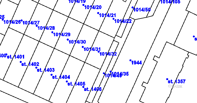 Parcela st. 1014/32 v KÚ Úšovice, Katastrální mapa