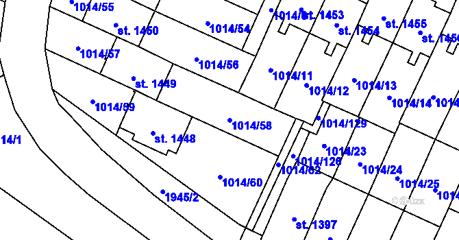 Parcela st. 1014/58 v KÚ Úšovice, Katastrální mapa
