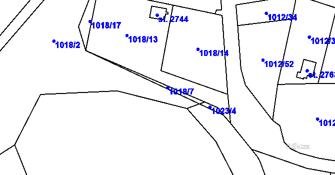 Parcela st. 1018/7 v KÚ Úšovice, Katastrální mapa