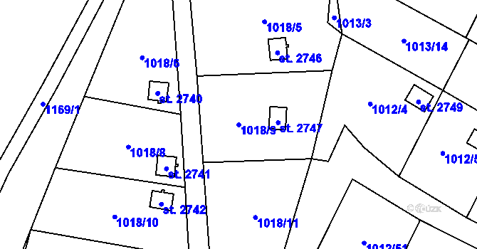 Parcela st. 1018/9 v KÚ Úšovice, Katastrální mapa