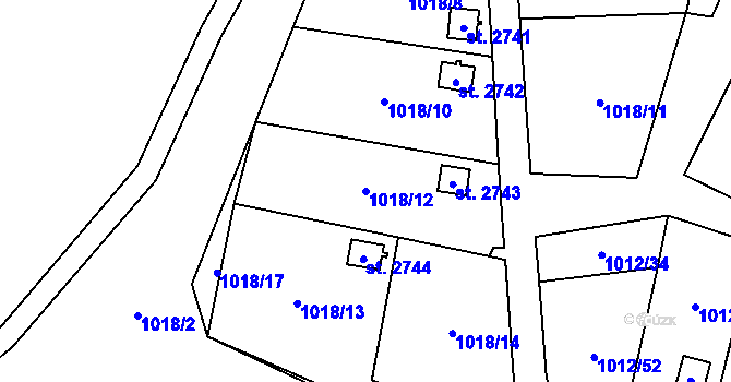 Parcela st. 1018/12 v KÚ Úšovice, Katastrální mapa