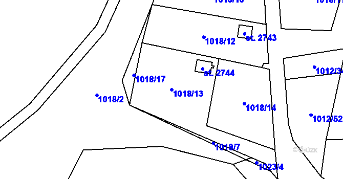 Parcela st. 1018/13 v KÚ Úšovice, Katastrální mapa