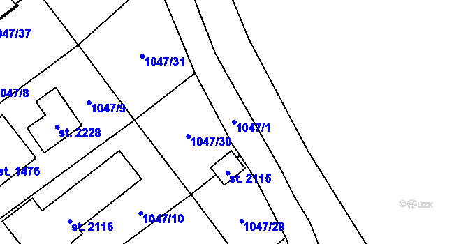 Parcela st. 1047/1 v KÚ Úšovice, Katastrální mapa