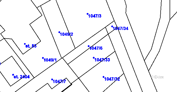 Parcela st. 1047/6 v KÚ Úšovice, Katastrální mapa