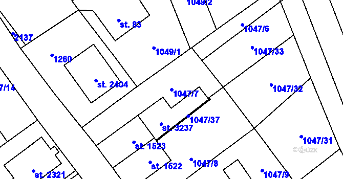Parcela st. 1047/7 v KÚ Úšovice, Katastrální mapa