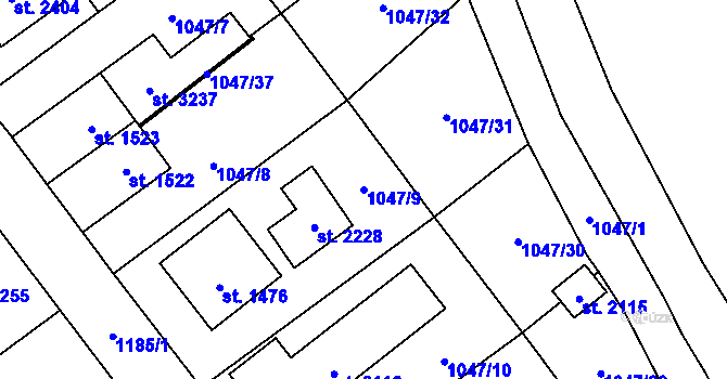 Parcela st. 1047/9 v KÚ Úšovice, Katastrální mapa