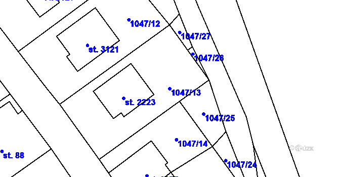 Parcela st. 1047/13 v KÚ Úšovice, Katastrální mapa