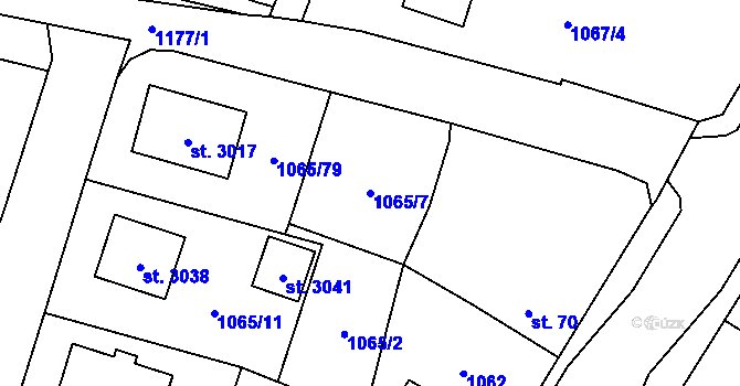 Parcela st. 1065/7 v KÚ Úšovice, Katastrální mapa