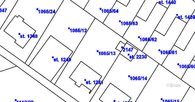 Parcela st. 1065/13 v KÚ Úšovice, Katastrální mapa