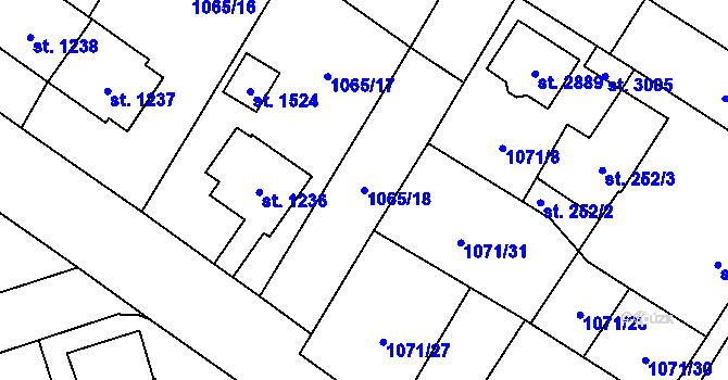 Parcela st. 1065/18 v KÚ Úšovice, Katastrální mapa