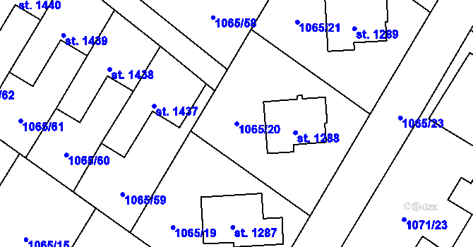Parcela st. 1065/20 v KÚ Úšovice, Katastrální mapa