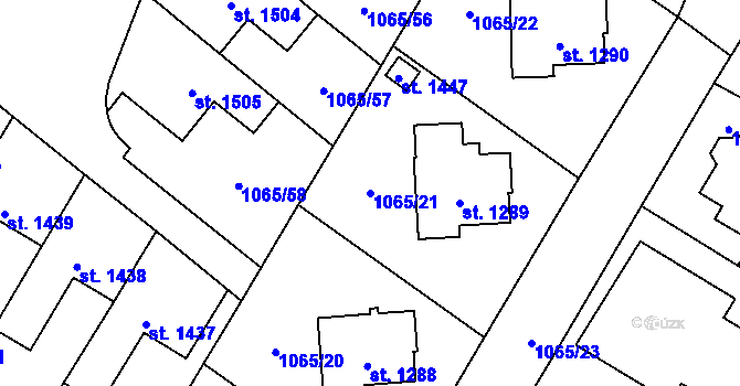 Parcela st. 1065/21 v KÚ Úšovice, Katastrální mapa