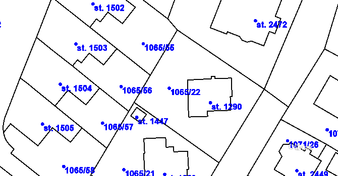 Parcela st. 1065/22 v KÚ Úšovice, Katastrální mapa