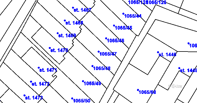Parcela st. 1065/47 v KÚ Úšovice, Katastrální mapa
